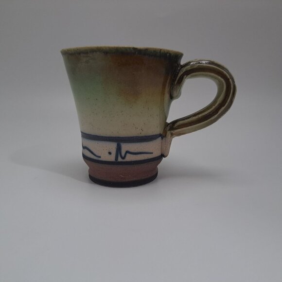 Studio Artisan Pottery Mug Green Brown Glaze Line Accent Coffee Cup Rustic - Picture 12 of 14